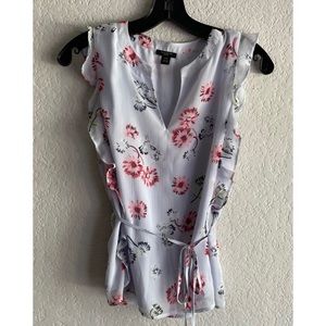 Ann Taylor XXS Petite Floral Ruffle Blouse
